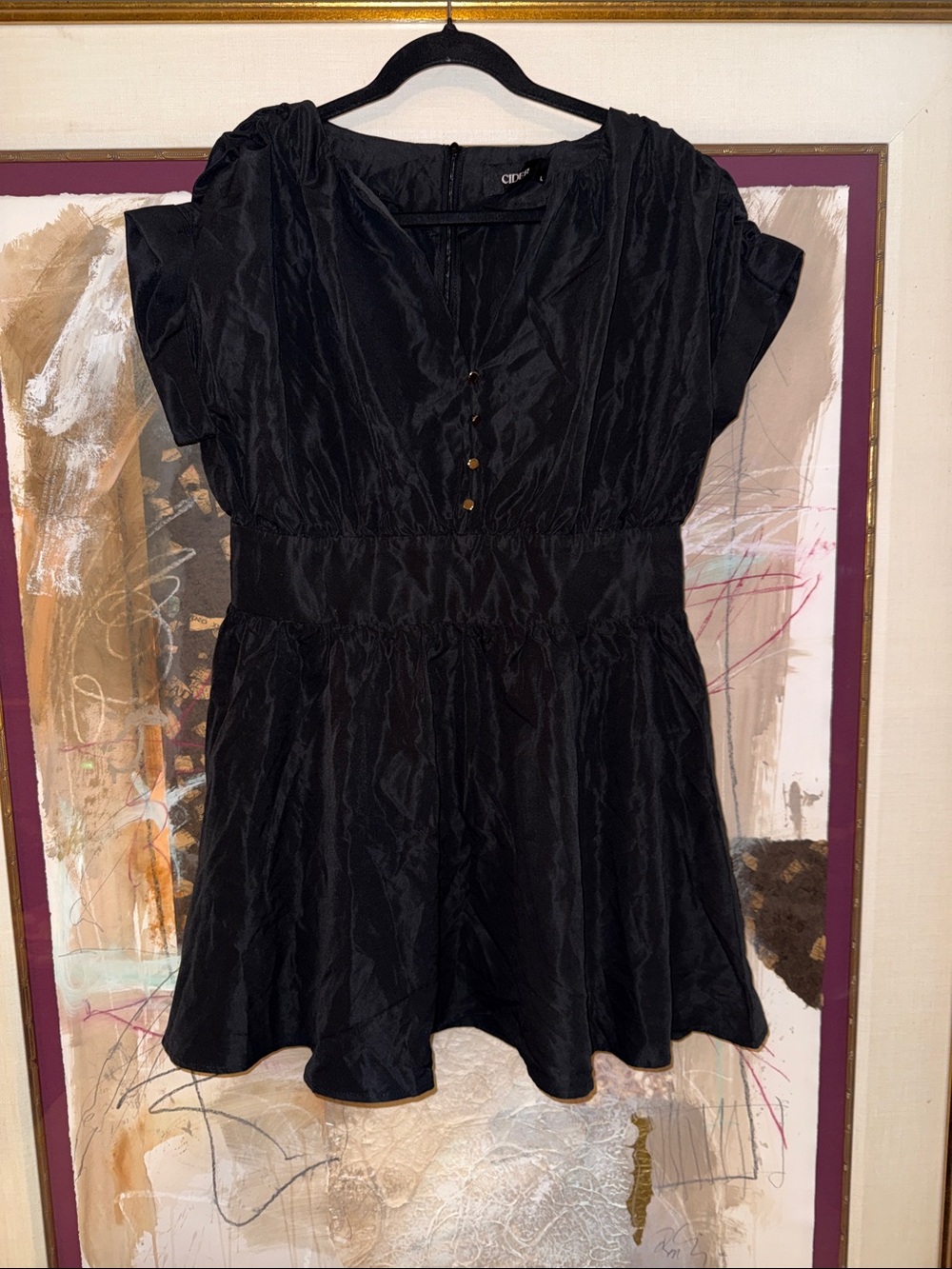 Cider Large Black Short-Sleeve Fit & Flare Dress